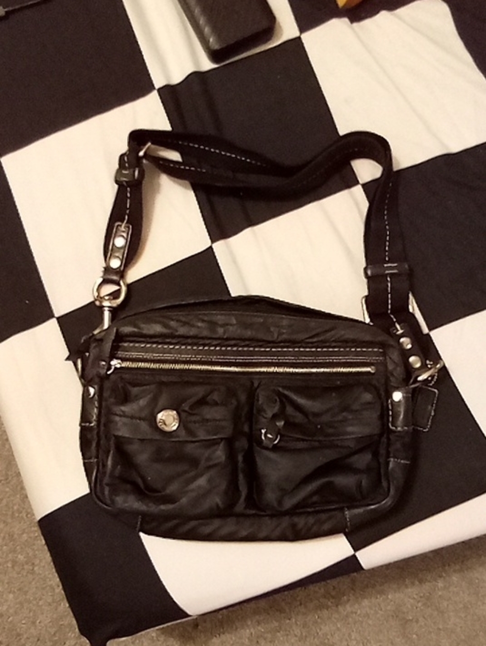 Coach Black Leather Shoulder Bag with Front Pockets